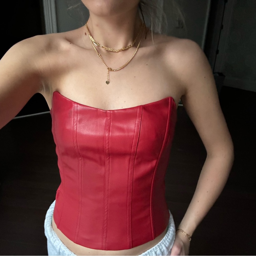 Red Strapless Corset Top